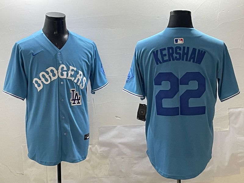 Men Los Angeles Dodgers #22 Kershaw Light Blue Joint Name 2025 Nike MLB Jersey style 24